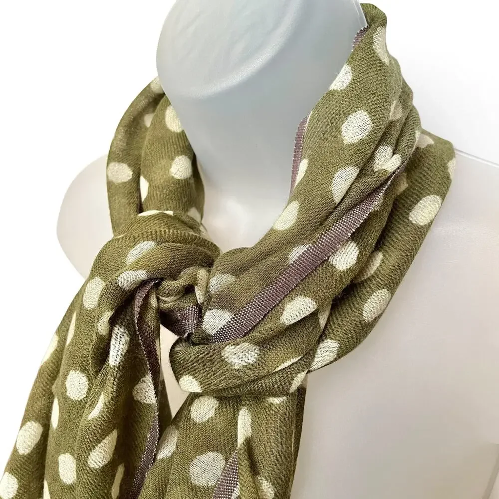 Matta Wool Silk Olive Green White Polka-Dot Lightweight Patti Scarf